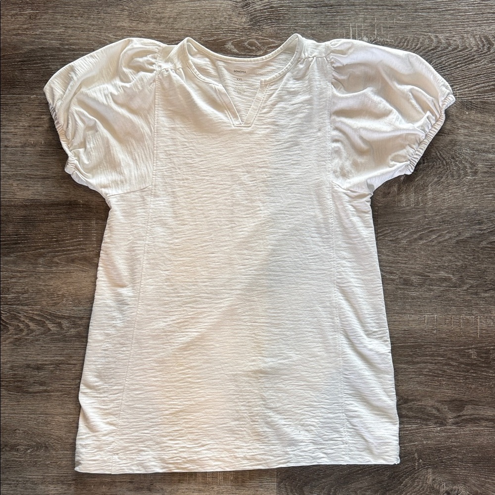 Sonoma White Puff Sleeve V-Notch dress